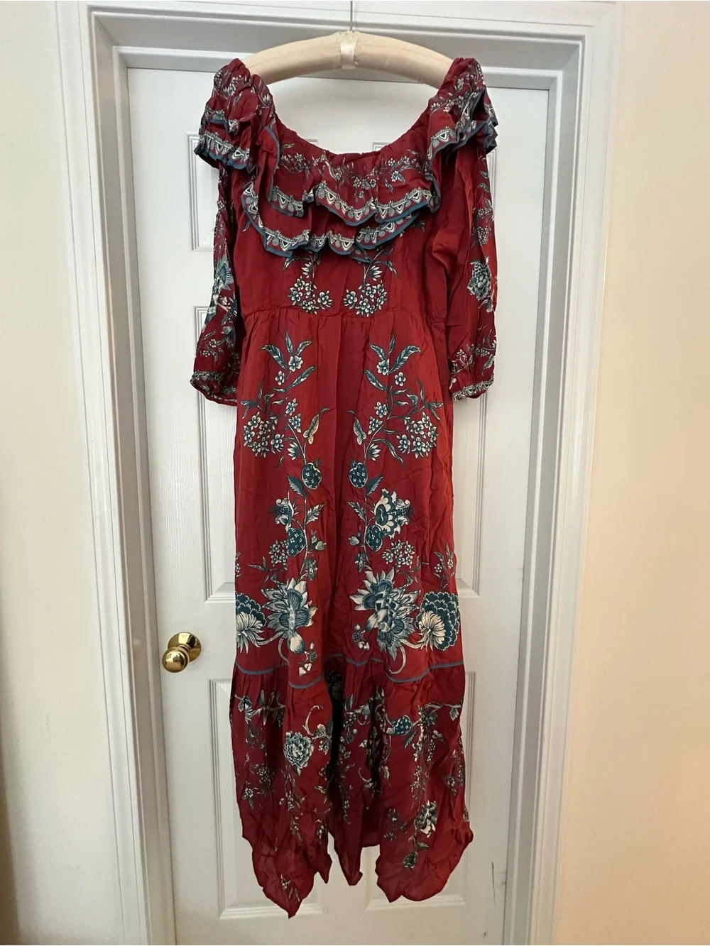 FARM Rio Off-Shoulder Floral Maxi Dress Rust Red Fall Autumn Fashion Sexy Boho